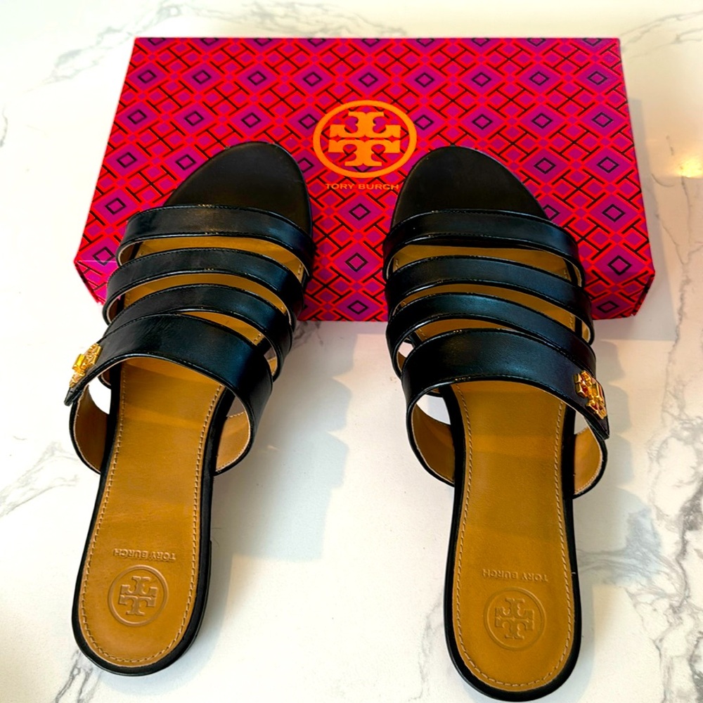 Tory Burch Kira Multi Band Black Sandal-Size 10. Used.  Top- looks new.